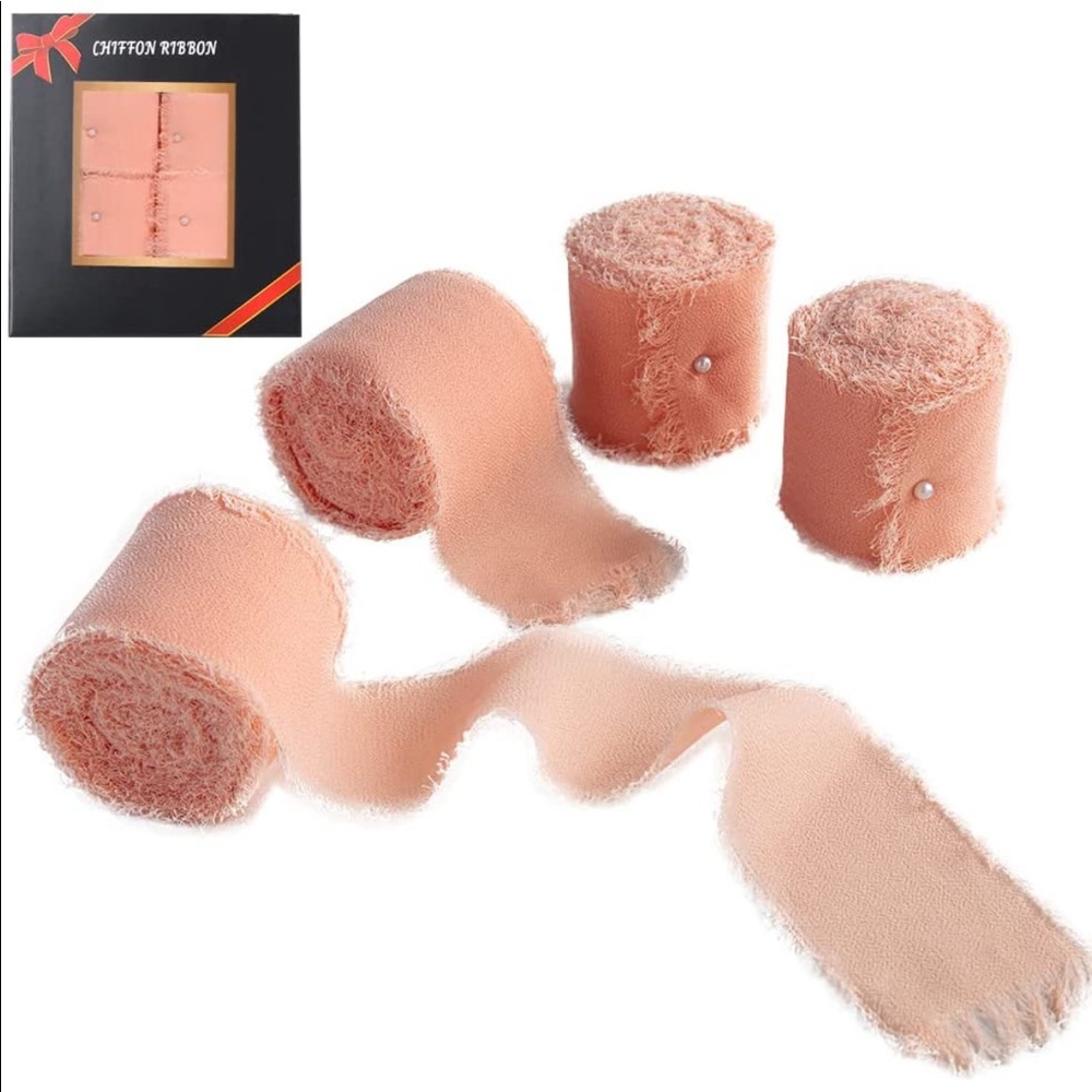 Pear Pink Fringe Chiffon Silk Ribbon